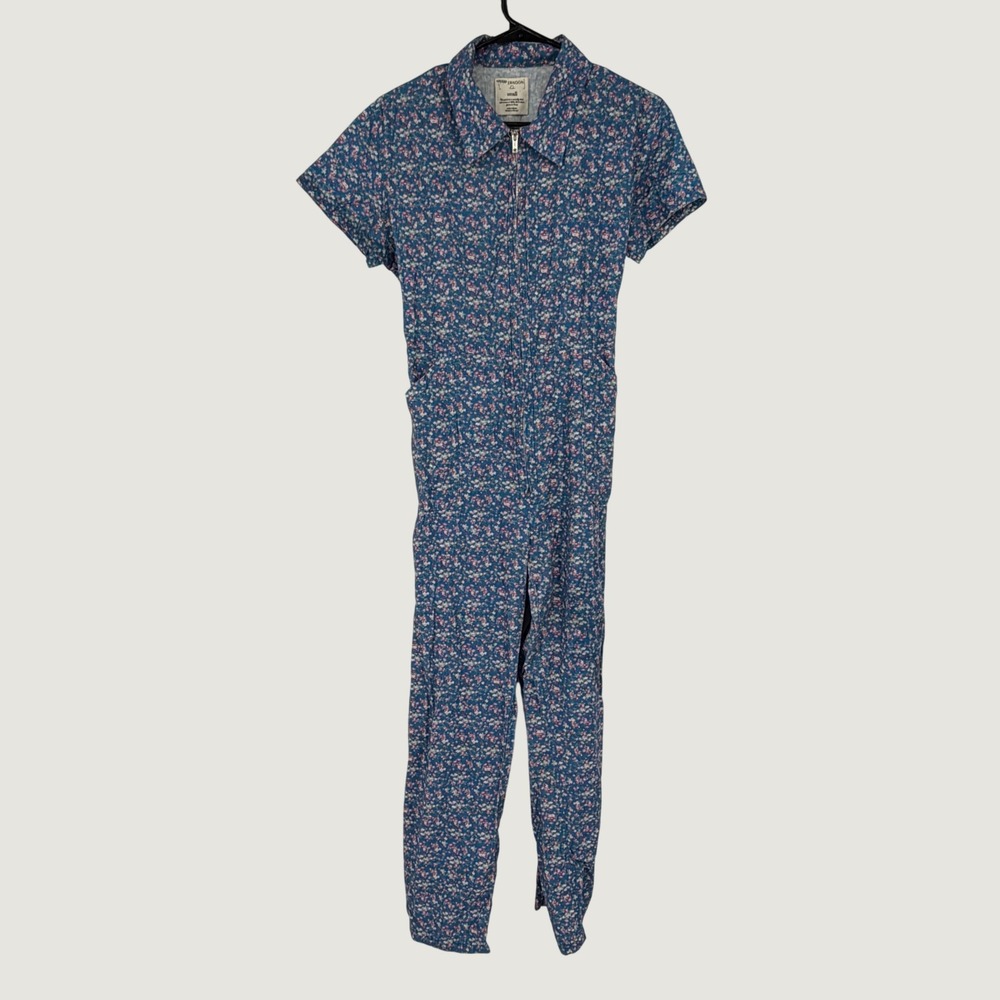 Afternoon Floral Zip Front Jumpsuit Womens Small BCI‎ Cotton Cottagecore Blue